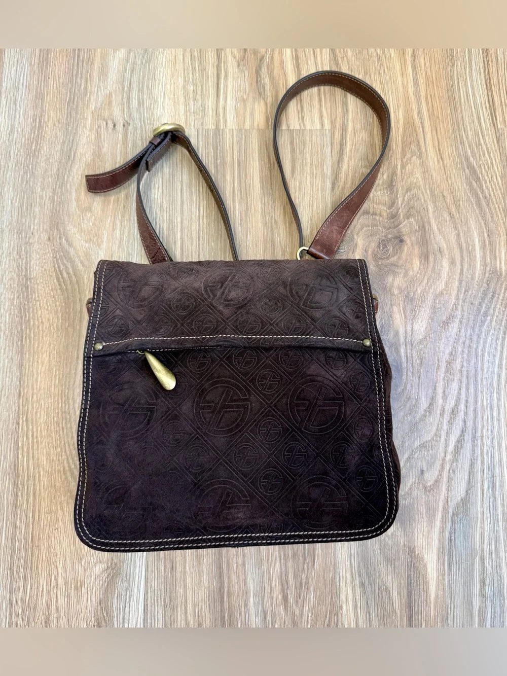 Francesco Biasia Embossed Brown Leather Shoulder Crossbody Bag